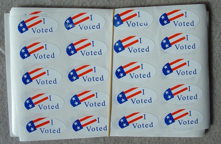 "I Voted" stickers at a polling place